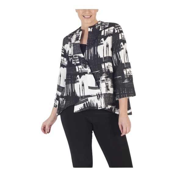 Joseph Ribkoff Abstract Black White Asymmetrical One Button Closure Jacket NWOT - Picture 1 of 16